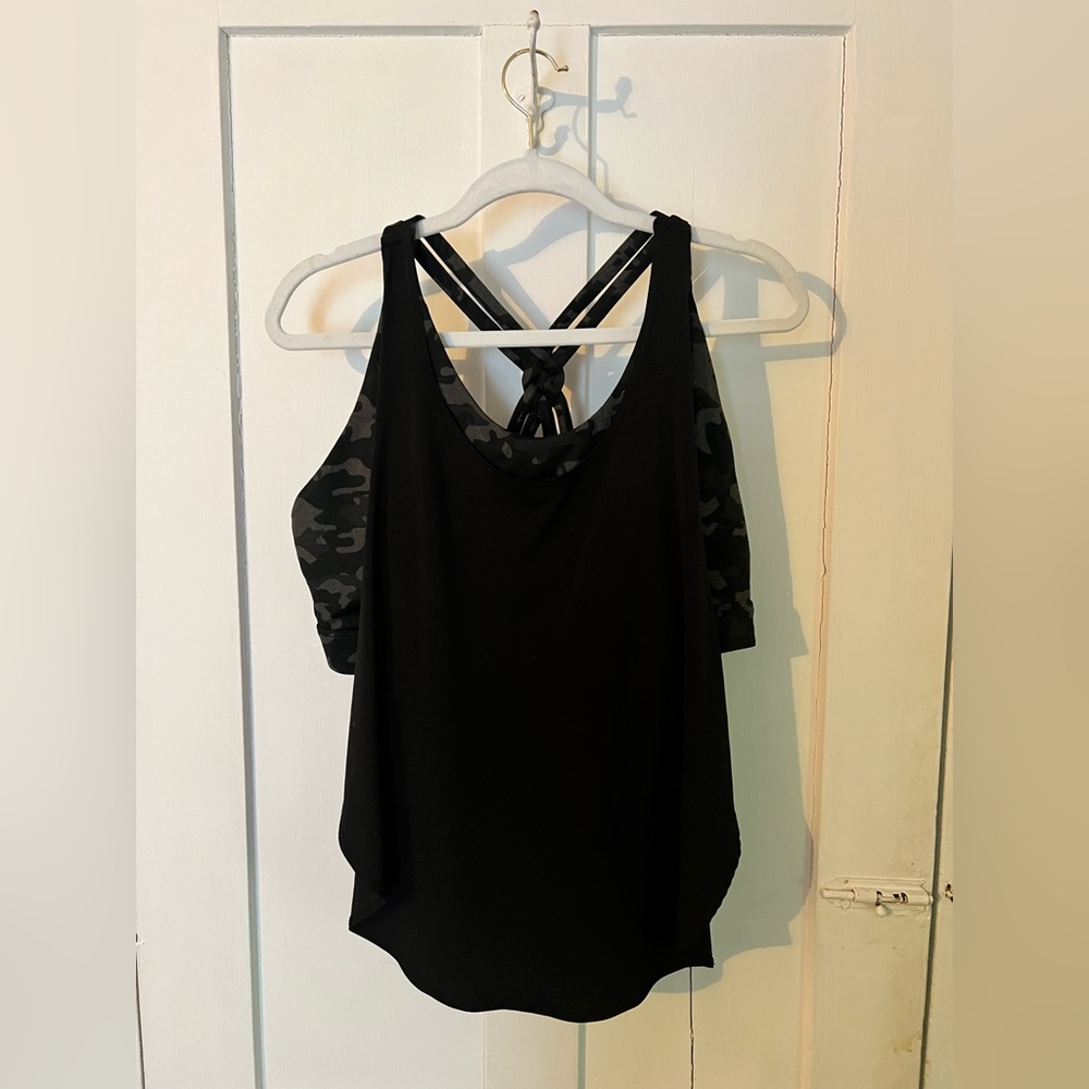 Fabletics Black Camo Backless Cut Out Tank Top